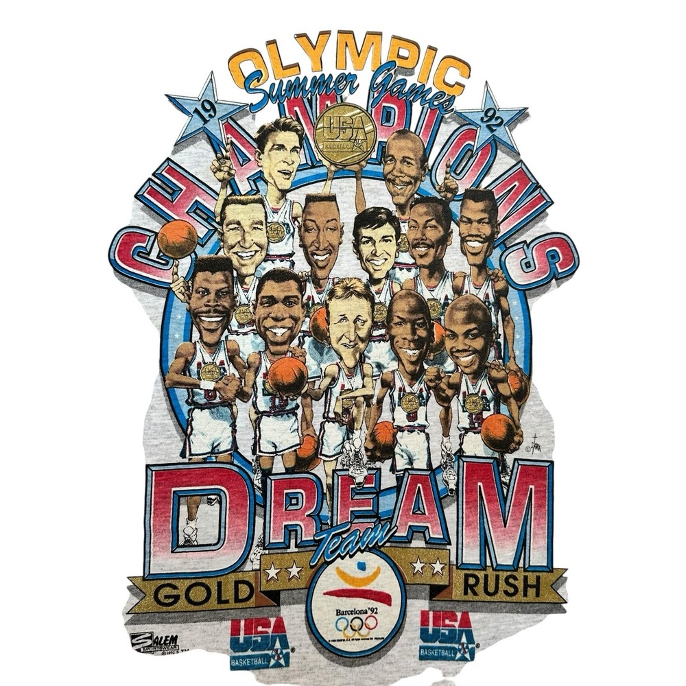 Dream Team NBA Olympic Basketball 1992 Tee Gray Vintage‎ Salem Mens L - Picture 2 of 7